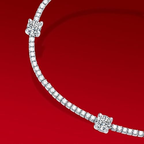 Moissanite Bracelet, Dainty 925 Sterling Silver Bracelets for Women Trendy 1.5ct Lab-Created Moissanite Diamond Charm Link Chain Bracelet Minimalist Adjustable Paperclip Cuban Cable Link Bracelets