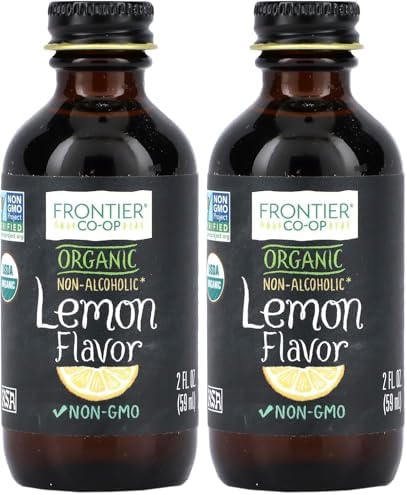 Frontier Co-op Organic Lemon Flavor, 2 Ounce Glass Jar, Tart Citrus Flavor for Desserts, Smoothies, Tea, and More (Pack of 2)