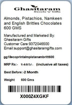 Ghasitaram Gifts Diwali Gifts Diwali Chocolates - Eco 4 Part Print Hamper Box with Almonds, Pistachios, Namkeen and English Brittles Chocolates 600 GMS