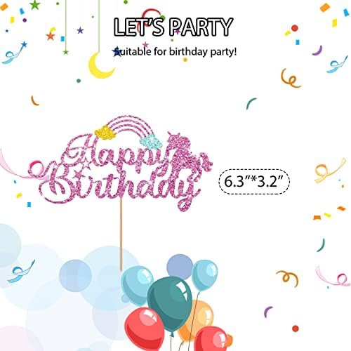 Unicorn Rainbow Cake Topper - Baby Girl's 1st Birthday Decor - Pink Glitter