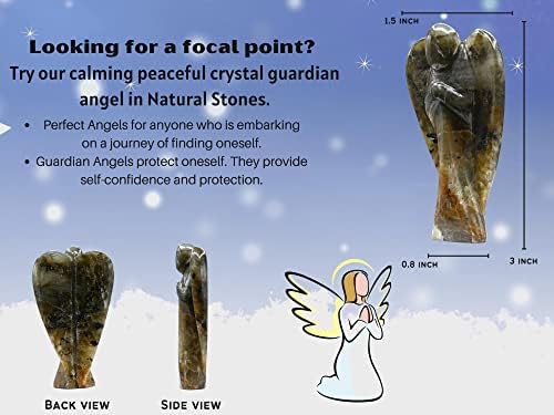 Amazing Gemstone Labradorite Crystal Guardian Angel Figurines Ornament for Healing Birthstone, Decoration Statue (Hand Carved Pocket Gemstone Angel) (3 inch)