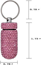 2 Pack Bling Crystal Rhinestones Waterproof Pocket Keychain Pill Holder，Portable Mini Aluminium Alloy Pill Organizer Case Container to Hold Vitamins for Outdoor Camping Travel（Silver,Pink）