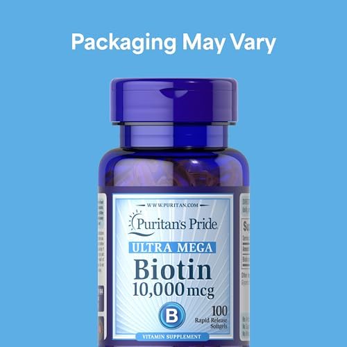 Puritan's Pride Premium Ultra Mega Biotin 10,000mcg, Dietary Supplement for Healthy Hair, Skin, Nails, and Energy Metabolism Support, 100 Day Supply, 100 Rapid Release Softgels