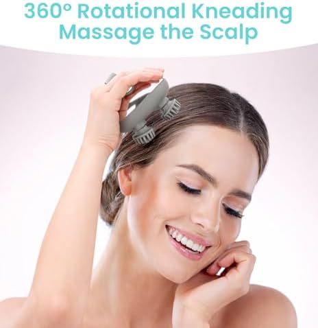 Electric Rechargeable Scalp Massager, IPX7 Waterproof Electric Head Massager with 2 Interchangeable Heads (100 Anti-Tangle Scalp Nodes & 1000+ Facial Cleansing Dots), 3 Speeds & 2 Functions, USB-C