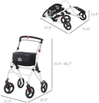 HOMCOM Upright Walker for Seniors for Tall Men, FSA HSA Eligible Rollator Walker Stand Up Walking Aid with Storage Bag, Tray, Dual Brakes, Adjustable Handle Height, White