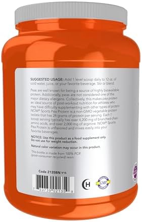 NOW Foods Sports Nutrition, Pea Protein 24 g, Fast Absorbing, Unflavored Powder, 2-Pound