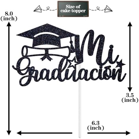 Mi Graduacion Cake Topper, Spanish Congrats Grad/Happy Graduation, Class of 2026 High School/College Graduation Party Decorations Supplies, Black Glitter