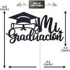Mi Graduacion Cake Topper, Spanish Congrats Grad/Happy Graduation, Class of 2026 High School/College Graduation Party Decorations Supplies, Black Glitter