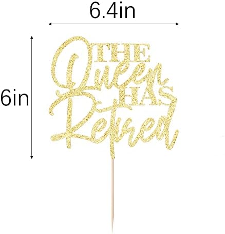 The Queen Has Retired Cake Topper, Happy Retirement Party Cake Decor,Retired Cake Decorations for Women, Theme Party Decoration Supplies black Glitter (gold)