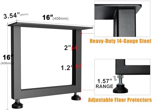 Heavy-Duty Metal Table Legs, 16x16 inches, Modern Industrial Style Steel Square Frame, Suitable for Coffee Tables, Side Tables, etc., Load-Bearing Capacity of 800 pounds, 2-piece Set (Black)