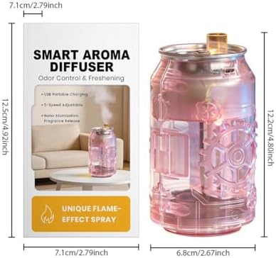 Smart Essential Oil Diffuser,5 Mist Modes Fire Flame Aromatherapy Humidifier,Fun Can Shape USB Rechargeable Aroma Diffuser Cozy Gift for Bedroom Home Yoga Office Desktop,Quiet Operation (Pink)