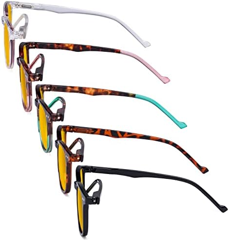Eyekepper 5 Pack Retro Design Blue Light Blocking Readers Blue Glare Filter Computer Reading Glasses Amber Tinted +3.00