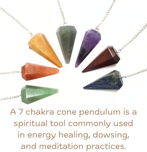 Jet International 7 Chakra Cone Pendulum Set for Reiki Healing, Dowsing, Meditation & Energy Balancing – Natural Crystal Stones with Chain – Spiritual Gift – Vastu Tool – Metaphysical Tool