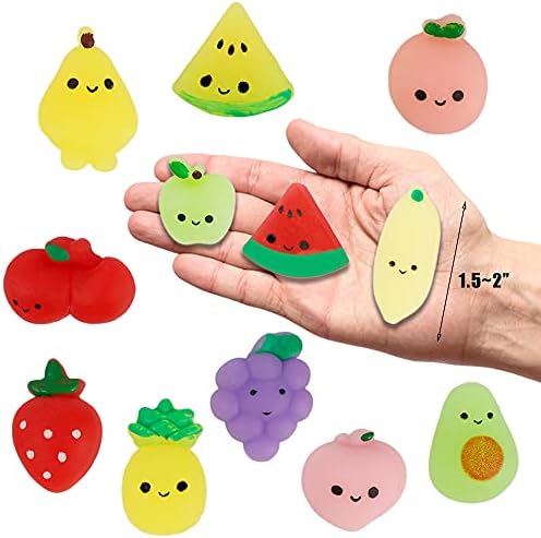 Cllayees 24 Pcs Squishy Toys, Fruits Mochi Squishies, Mini Kawaii Stress Relief Toys Party Favors for Kids Adults Birthday Gifts Classroom Prizes