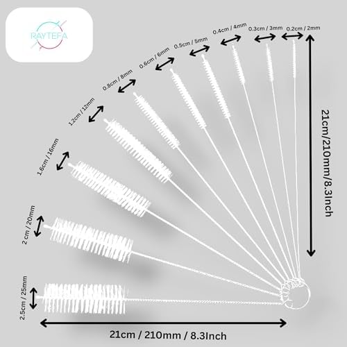 10 Pcs Nylon Straw Cleaning Brush Set – Bottle Pipe Cleaner Brushes for Straws, Kettles, Tubes & Spouts – Flexible Stainless Steel Wire with High-Density Nylon Bristles – Multi-Size Pipe Cleaner Set