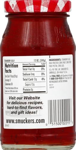 Smuckers Strawberry Jelly, Made with Real FruitJuice, 12 oz Glass Jar (Pack of 1)