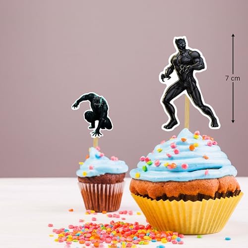 "Blck Panther Cupcake Topper – Hero-Themed Mini Decorations for Birthday Parties, Comic Events & Superhero Celebrations – Bold Black and Silver Warrior Mask Design for Cupcakes, Muffins"