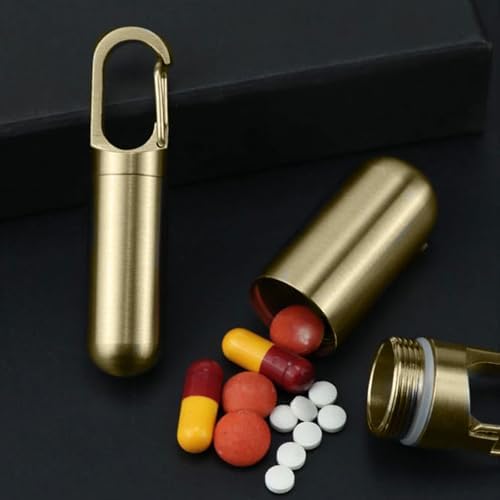 Convenient Keychain Pills Case Practical Brass Pills Container with Keychain Secure Travel Case for Medications
