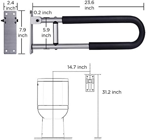 Handicap Grab Bars Rails 23.6 Inch Toilet Handrails Bathroom Safety Bar Hand Support Rail Handicapped Handrail Accessories for Seniors Elderly Disabled Mounted Bath Grips (Aluminum-600mm)