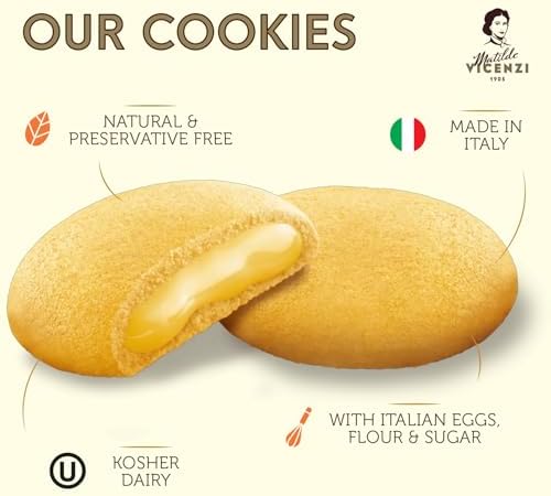 Grisbi Lemon Shortbread by Pasticceria Matilde Vicenzi, Sweet Lemon Cream Filled Patisserie Pastry Cookie, All-Natural, Kosher Dairy, Made in Italy, 4.76oz (135g) Box, 4-Pack