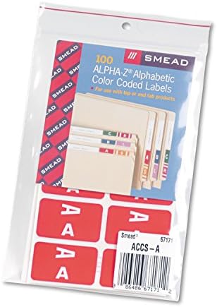 Smead AlphaZ ACCS Color-Coded Alphabetic Label, A, Label Sheet, Red, 100 per Pack (67171), 1" x 1-5/8"