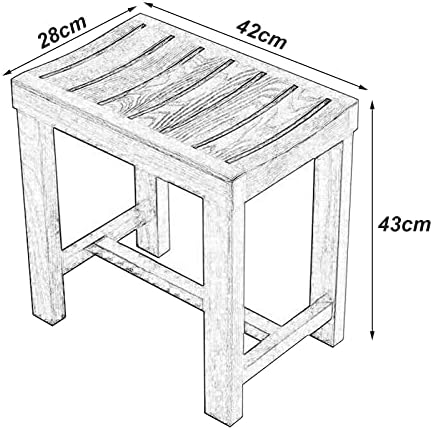 Wooden Shower/Bath Stool Bathroom Bench Waterproof Non-Slip Spa Bathtub Bathing Seat Foot Rest Small Step Stool Indoor Outdoor Patio Garden Yard, 42×28×43cm