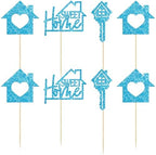 Gyufise 24 Pack Sweet Home Cupcake Toppers House Warming Decorations Welcome New Home Cupcake Picks for Housewarming Party Cake Decorations Light Blue