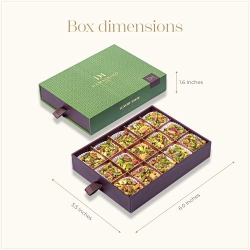 Damaskino Home Medjool Date & Nut Bites Gift Box – 10.5 oz (300 g), 15 Pieces – Cubes of Soft Dates with Pistachios, Cashews, Cardamom & Biscuits – Middle Eastern Snack & Gift Treat