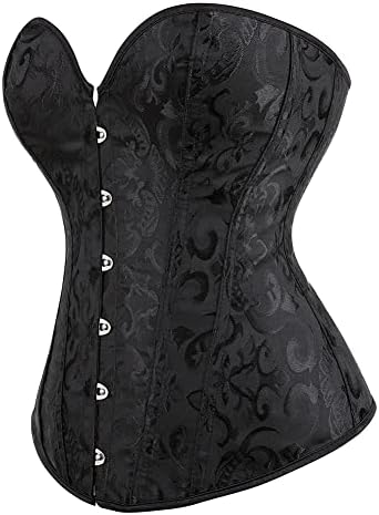 Eohak Women's Sexy Satin Corset-Bustier Floral Print Boned Overbust Corset Top Black Satin Waist Cincher