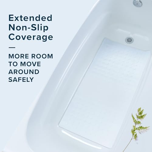 SlipX Solutions White Extra Long Rubber Safety Bath Mat (18 x 36 Inch, 220 Suction Cups, Great Non-Slip Coverage)