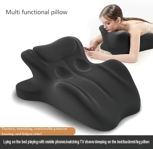 Memory Foam Ergonomic Wedge Pillow, Prone Pillow for Sleeping, Reading Pillow for Bed, Ergonomic Support for Back Pain, Acid Reflux & Sitting Up, Ideal for Massage, with Removable Cover (Black)