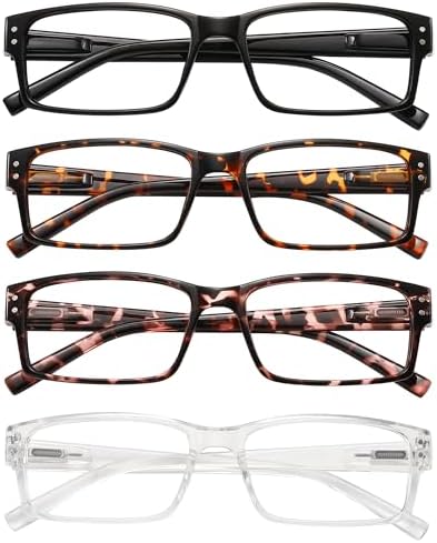 Rectangle Reading Glasses for Men and Women with Spring Hinges Clear Lens Readers