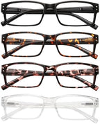 Rectangle Reading Glasses for Men and Women with Spring Hinges Clear Lens Readers