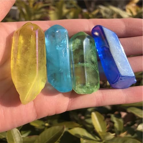 AtkitS Electroplated Red Rainbow Halo Quartz Crystal Dot Decoration Natural Quartz Crystal Home Decor(Deep Blue,100g)