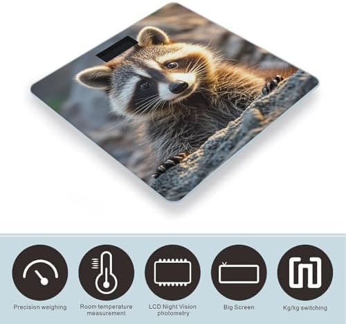Cute Raccoon Bathroom Scale for Body Weight Bathroom Weighing Scales with Back Lit LED Display Sturdy Tempered Glass Body Weight Bathroom Scale 400lb Weighing