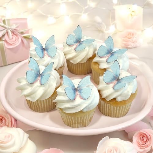 Edible Butterflies with Edible Glitter Kit - Wafer Paper Butterflies for Cakes - Cake Decorations - Cupcake Decorations - Cake Toppers (Dream Blue)