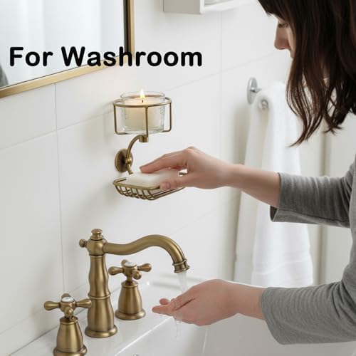Bar Soap Holder Wall Mounted, Soap Container with Candle/Vase Holder, Farmhouse Elegant Rustic Bathroom Decor, Soap Dish for Shower Bathtub