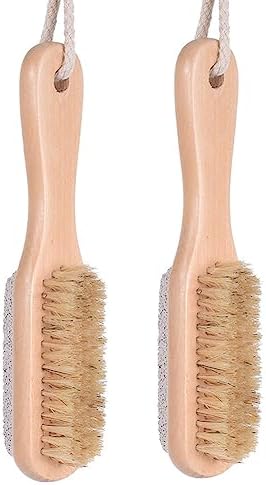 2Pcs 2 in 1 Wooden Handle Foot Brush & Pumice Stone Exfoliating Foot Scrubber Brush Pedicure Tool for Feet Hard Skin Callus Remover Foot Care Suppiles