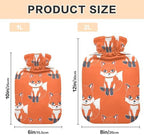 Cute Cartoon Fox Orange Hot Water Bottles with Soft Velvet Cover Hot Water Bag for Pain Relief Medium