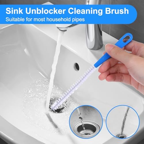Yuanchu 4 Pack Flexible Drain Cleaning Brush, Sink Pipe Cleaners Drain Clog Remover Tool with Nylon Bristles Rust-Resistant Sink Unblocker Tool for Toilet Kitchen Shower Sewer Tub