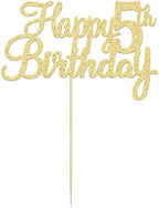 Gyufise 1Pc Happy 5th Birthday Cake Topper Glitter 5th Birthday Cake Pick Cheers to 5 Years Old Five Fabulous Cake Decorations for 5th Birthday Theme Party Supplies Gold