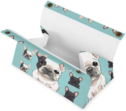Cute French Bulldog Tissue Box Cover, Modern All Print Tissue Box Holder Decorative Organizer for Tabletop Night Stands Bathroom Office