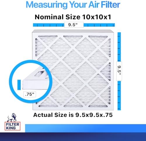Filter King 10x10x1 Air Filter (MERV 8) (6-Pack) Dust & Allergy Control AC Furnace Filters, MADE IN USA, HVAC, Pleated, Electrostatic (Actual Size: 9.5 x 9.5 x .75)