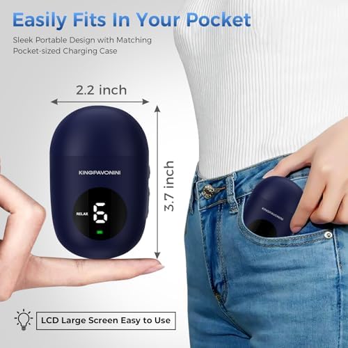 KingPavonini Wireless TENS Unit, Muscle Stimulator for Pain Relief, Portable Rechargeable TENS EMS Machine, LED Screen, Remote, Dual Channel 6 Modes 16 Intensity Massager, Charging Case (Blue)