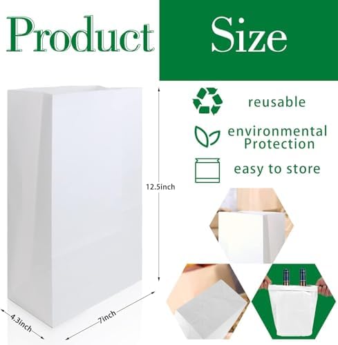 BadenBach 50 Pack 12 Lb White Paper Lunch Bags, 12.5" x 7" x 4.3" Large Bread Bags Bulk, Heavy Duty kraft Paper Sacks for Grocery Wrapping, Retail Shopping, Bakery, Party Favors