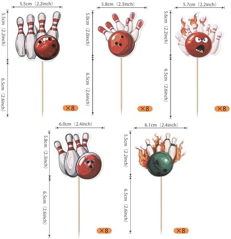 40 PCS Bowling Cupcake Toppers Double Sided Sports Theme Bowling Cupcake Picks Bowling Party Decorations for Bowling Theme Baby Shower Kids Birthday Party Cake Decorations Supplies