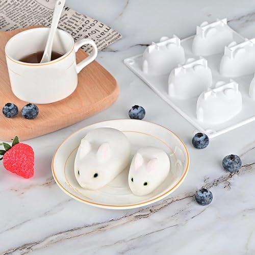 3D Easter Bunny Chocolate Mold, Easter Rabbit Baking Mold, Silicone Rabbit Mold for Baking Rabbit Shape French Dessert Fondant Mousse Cake Pudding Jelly 6 Cavity