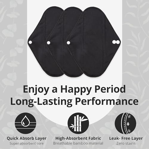 7pcs Set 1 pc Mini Wet Bag +6pcs Absorbent Reusable Sanitary Pads/Washable Cloth Menstrual Pads(Black,S)