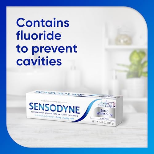 Sensodyne Extra Whitening Sensitive Teeth and Cavity Prevention Whitening Toothpaste, Amazon Exclusive, Cool Mint, Amazon Exclusive- 4 Ounces (Pack of 4)
