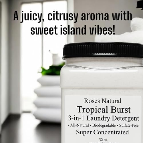 Tropical Burst 3-in-1 Laundry Detergent Powder, 32 oz., HE Compatible, All-Natural, Super Concentrated, Hypoallergenic, Sulfate-Free, Non-Toxic, Citrus Scent, Made in the USA